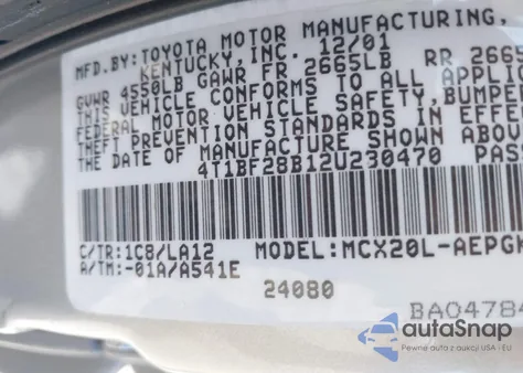 2002 Toyota Avalon Xls z USA, uszkodzony, nr VIN 4T1BF28B12U230470